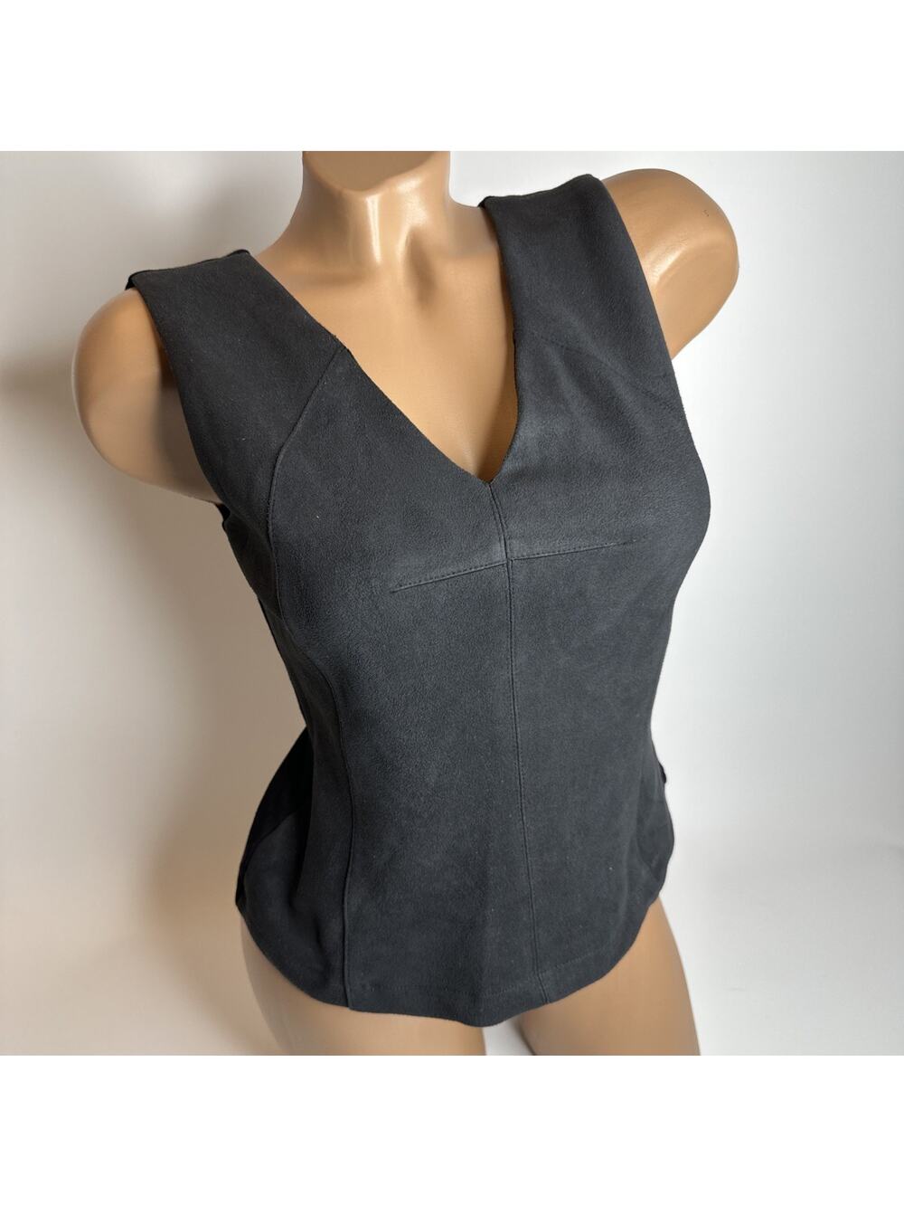 Bailey 44 Black Faux Suede V Neck Tank Top Small Sleeveless Minimalist Blouse S